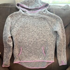 Girls Hooded Pullover Sweater - Heather Gray with Purple trim
